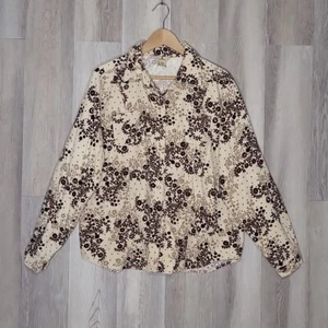 Woolrich Vintage Mujer XL Crema Floral Manga Larga Cuello Abotonado Algodón - Imagen 1 de 11