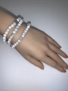 Howlite bracelet Three Lap Stretch Bracelet 6+mm 21” Beautiful Healing Gift - Picture 1 of 5