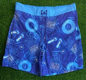 Bud Light Logo Men’s Size L Blue Swim Trunks Board Short Drawstring Pool Beach - Picture 1 of 12