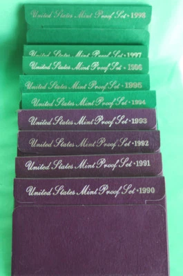 1990 S - 1998 S Nine Annual United States Mint Proof Sets 45 Coins Complete Sets - Image 1 of 4