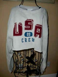 NWT~Women's~$40.00~TOPSHOP~NORDSTROM~USA CREW~CREWNECK~CROP ~SWEATSHIRT~SIZE L - Picture 1 of 9