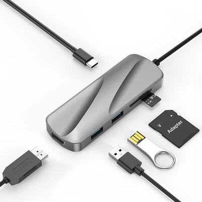 USB C Hub Type C Adapter 4K HDMI USB 3.0 Splitter Card Reader Computer Data - Image 1 of 4
