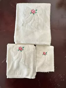 Embroidered Barth & Dreyfuss Towel Set Bathworks Bows 80s 100% Cotton USA - Picture 1 of 7