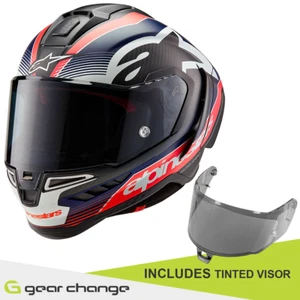 Alpinestars Supertech R10 - Equipo Negro Carbono/Rojo Flo/Azul Mate - Incluye Tinta - Imagen 1 de 15