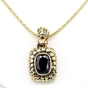 Large Purple Cubic Zirconia Crystal Pendant Neckalce Gold Tone Mesh Chain  - Picture 1 of 8