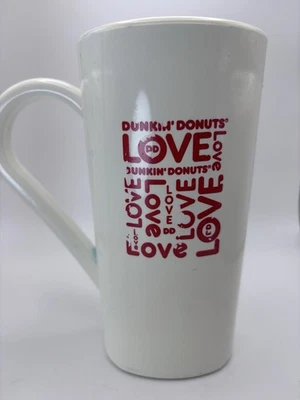 Vintage Dunkin’ Donuts LOVE Coffee Mug Tall 16 oz White & Red Heart Graphic - Image 1 of 4