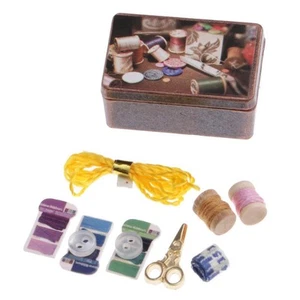 Dollhouse Decoration 1/12 Scale Metal Sewing Kit Box Sewing Scene Miniature - Picture 1 of 5