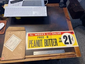 Vtg 1935 Paper Window Grocery Store Sales Sign & Envelope Free B Peanut Butter - Picture 1 of 3