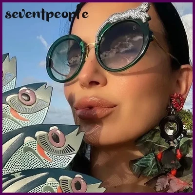 Gafas de sol redondas de gran tamaño para mujer grandes 2025 marca de lujo cristal en forma de leopardo Foto 1 de 4