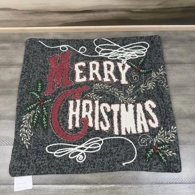 Funda de almohada Pottery Barn Feliz Navidad bordada solo 20”x20” multicolor OB Foto 1 de 4