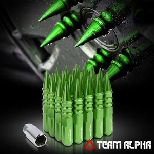 20x 12mmx1.5 {OPEN END/SPIKE CAP} Green 123mm Tuner Wheel Rim Lug Nut w/Adapter - Picture 1 of 8