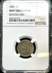 1860 Indian Head Copper-Nickel Cent NGC XF 40 Rotated Die Mint Error - Picture 1 of 2