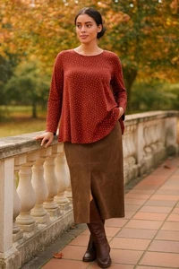 Boden Sabrina Swing Top XL Tunika Tee rost gold metallic gepunktet langarm - Bild 1 von 12