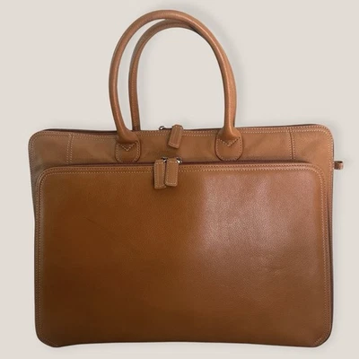Levenger Pebbled Leather Folio / Briefcase. Color: British Tan.  Unisex.  - Image 1 of 4