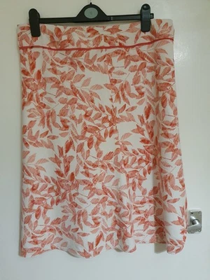 Epilogue White & Red Leaf Pattern Linen Blend A-Line Skirt Lined UK Size 16 (14) - Image 1 of 4