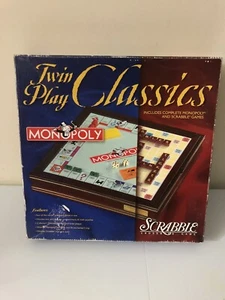 2000 Hasbro Twin Play Classics - Monopoly Scrabble Game Wooden Box Complete Good - Picture 1 of 11