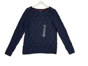 NEW Tommy Hilfiger Women’s Lg Sweater Blue Round Neck Long Sleeve Knit - Picture 1 of 11