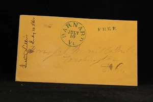 Vermont: Barnard 1862 Stampless Cover, , Blue CDS & Free to a Member of Congress - Picture 1 of 2