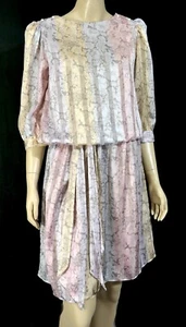 Retro Vintage 70er 80er Blouson Etuikleid Pastell Blumen Gestreift Sekretär S/M - Bild 1 von 8