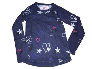 Justice Long Sleeve Girls sz 8 Navy Blue Shirt with Stars/Hearts - Picture 1 of 6