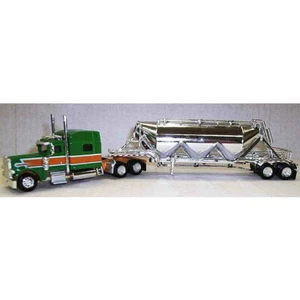 Trucks n Stuff Peterbilt 389 Tractor w/Pneumatic Semi Trailer Green/Org/White HO - Picture 1 of 1