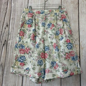 Vintage Womens Katie Brooks  Floral Linen Shorts size 14 - Picture 1 of 12