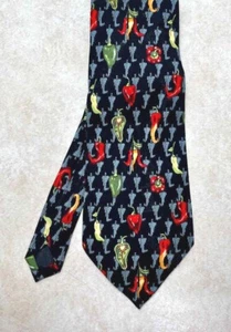 Vintage Silk NICOLE MILLER Necktie Multicolor Hot Peppers Black Background Korea - Picture 1 of 4