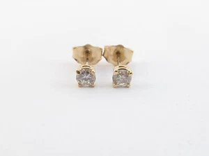 14k Yellow Gold Diamond Stud Earrings - Picture 1 of 4
