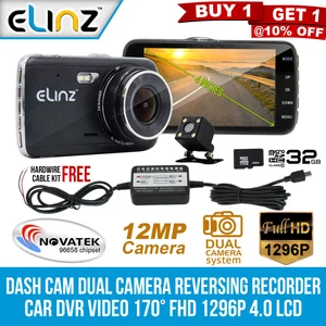 Elinz 4.0" LCD Dash Cam Dual Camera Reversing Car 1296P FHD DVR - Picture 1 of 12