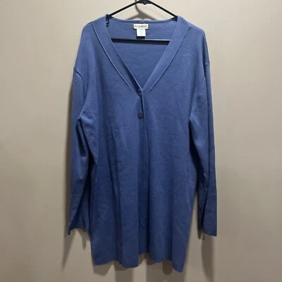 Travelsmith女式蓝色长毛衣2纽扣L棉宽松舒适 — 第 1/4 张图片