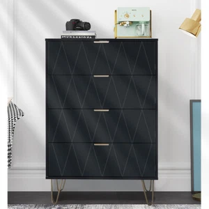 4 Drawer Modern Dresser Drawer Chest Storage Cabinet Bedroom Living Room Black - Picture 1 of 10