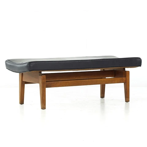 Jens Risom Mid Century Walnut Upholstered Bench Cover