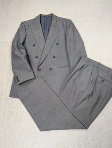 Traje Para Hombre 40R 32x29 Gris Lana Doble Pecho 2 Piezas Chaqueta Pantalones De Colección Pico - Imagen 1 de 24