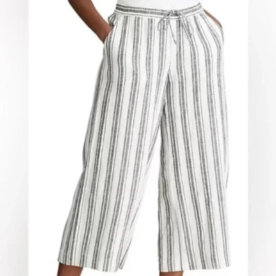Pantalones Chaps Mezcla de Lino Pierna Ancha Tobillo Rayas Cottagecore Coastal Grandma Talla XL Foto 1 de 4