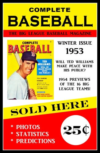 Póster completo de revista de béisbol Ted Williams 1953 11x17 Foto 1 de 1