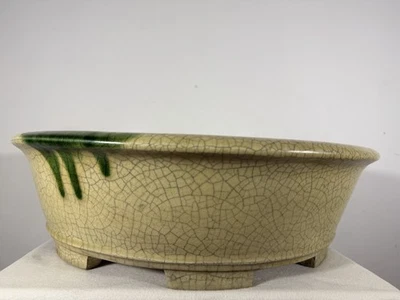 "Olla bonsai esmaltada Tokoname japonesa vintage usada Mazan Terahata - 20,75"" por 6" Foto 1 de 4
