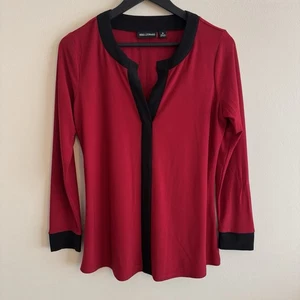 NINA LEONARD Red Black SIZE 12-14 UK / M Long Sleeve Stretch Top - Picture 1 of 8