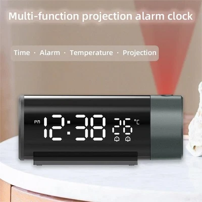 LED Digital Mirror Projection Snooze Alarm Clock Timer USB w/Temperature Time - Image 1 of 4