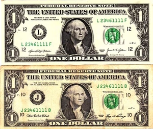 $1 2021  2006  Fancy Serial MATCHING QUAD  SERIALS L23461111F  J23461111B - Picture 1 of 1