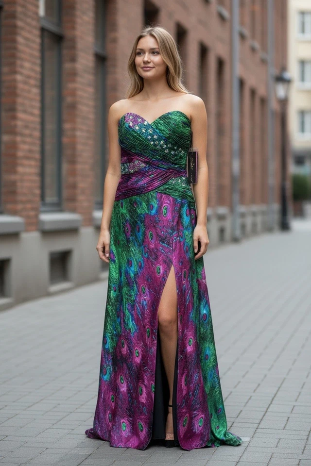 Precioso vestido de graduación vintage de pavo real con cuentas talla 8 Foto 1 de 4