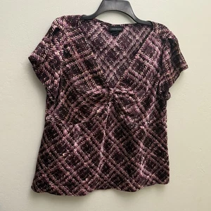 Lane Bryant 18 Top lila schwarz seidig V-Ausschnitt Print glänzend Damen Plus 001 - Bild 1 von 10