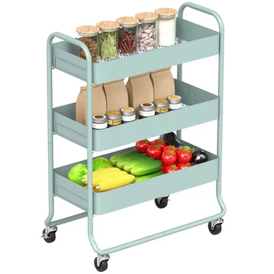 HOMCOM 3-Tier Storage Trolley, Storage Cart with Mesh Backets, Wheels - Image 1 of 4