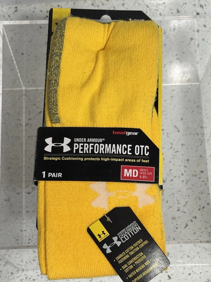Meias masculinas amarelas Under Armour UA Performance OTC novo tamanho 4-8.5 - Imagem 1 de 4