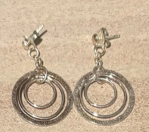 Milor Italy 925 Sterling Silver Hammered Circles Drop Dangle Earrings - Picture 1 of 2