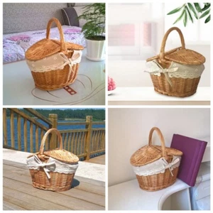 Wicker Picnic Basket Storage Hamper Shopping Baskets Outdoor Picnic Hiking - Picture 1 of 8