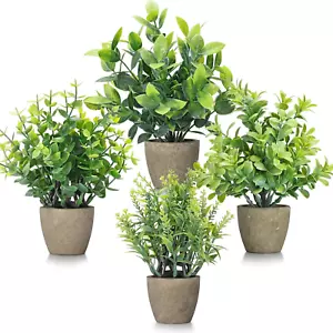 4 Pack Fake Plants Ceramic Mini Artificial Greenery Potted Plants for Home Decor - Picture 1 of 12