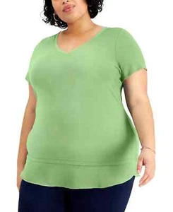 JM Collection Women's Plus Size 1X Layered-Hem V Neck Short Sleeve T-Shirt Top - Picture 1 of 3