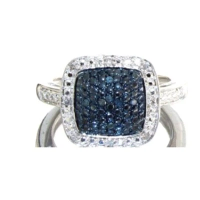 Genuine Blue and White Diamond Ring Rhodium Plated Size 7 - Image 1 of 4