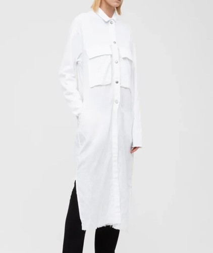 OFF WHITE Camicia lunga Thom Krom bianco sporco cappotto lino cotone biologico taglia M