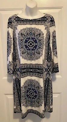 Vestido Laundry By Shelli Segal Manga 3/4 Blanco Diseño Geométrico Cambio Boho Pequeño Foto 1 de 4